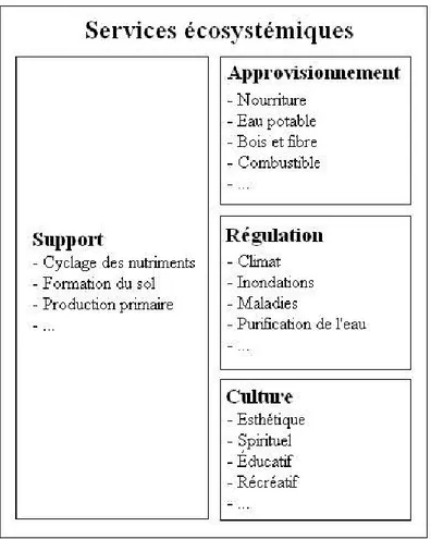 Figure 2.1  Les différents services offerts par les écosystèmes  Traduction libre 