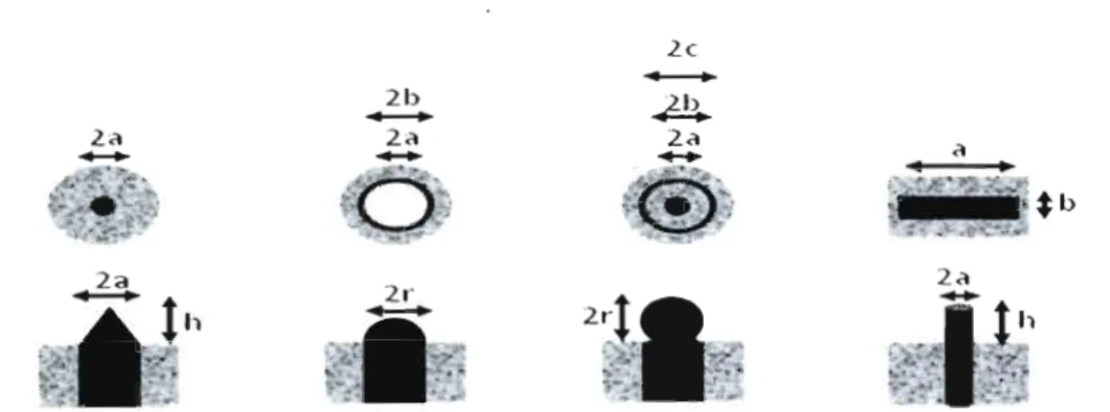 Figure 3. Schéma représentatif des  géométries de  microélectrode.  De gauche  à  droite; 