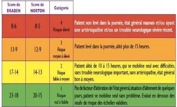 Figure 17 : Récapitulatif de l’échelle de Braden et l’échelle de Norton [15] 