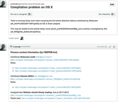 Figure 10. A comment on a Github defect ticket offering automatic context information.