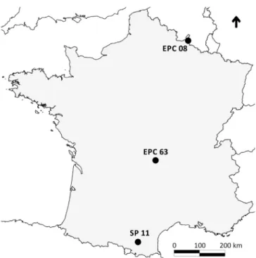 Fig. 1. Location of the three studied sites.