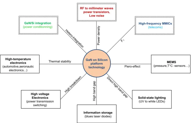 Figure 1.2 : Description des domaines d’applications faisant usage du nitrure de gallium
