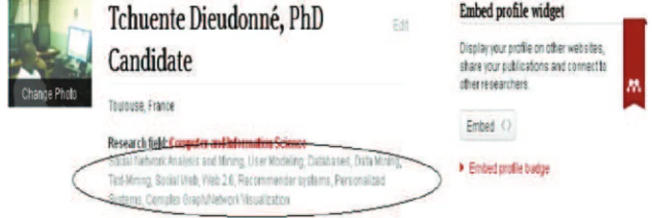 Fig. 12 Screenshot of an author’s explicit interests indicated in his profile on the Mendeley social network