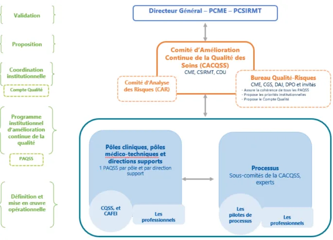 Figure 4 : Organigramme présentant le pilotage d’une démarche qualité et gestion des risques 67