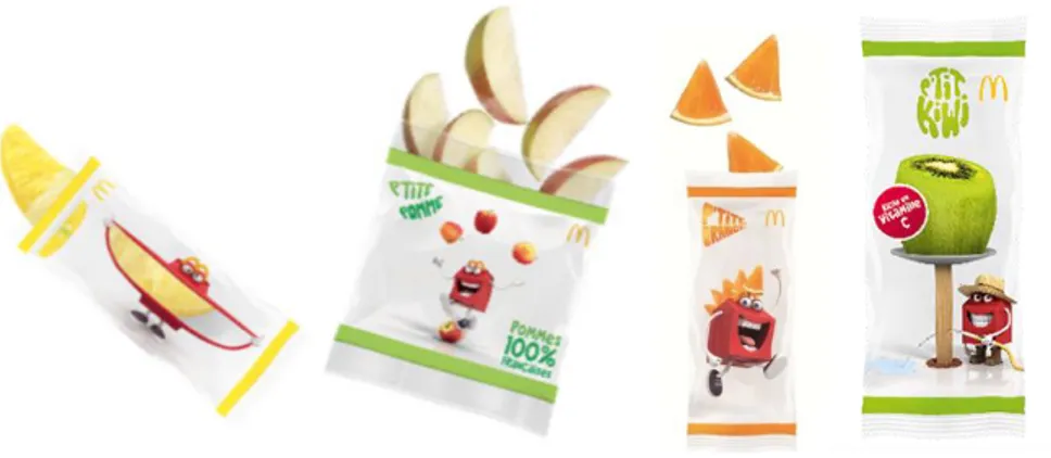 Figure 6 - La gamme de fruits à croquer McDonalds (Ananas, Pomme, Orange et Kiwi) 