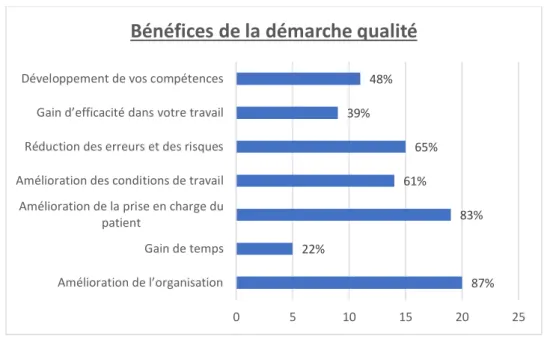 Figure 15 : Bénéfices de la démarche qualité selon les professionnels du SSIAD 
