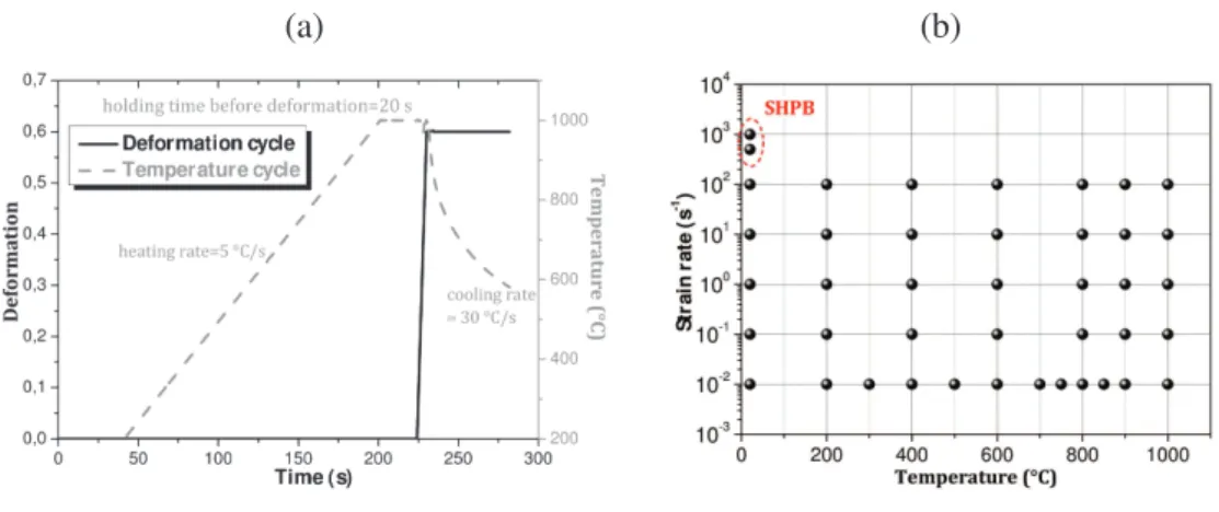 Figure 5: (a) Applied thermal-mechanical cycle, (b) the different test conditions investigated.