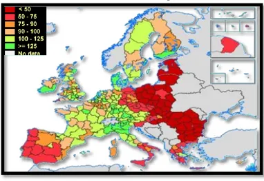 Fig. No. II.1. Régions éligibles à la convergence et à la force de compétitivité et du travail européen  Source: Commission Européenne 2