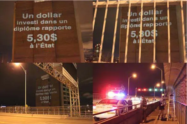 Figure 2. Action du 9 avril 2012 sur le pont Jacques-Cartier