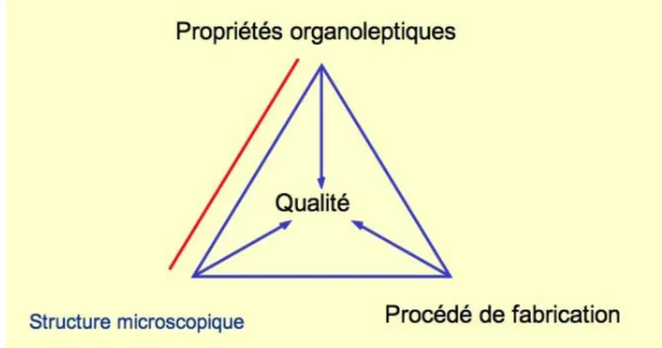 Figure 3- 1 : Triangle de la qualité d'un produit structuré alimentaire 