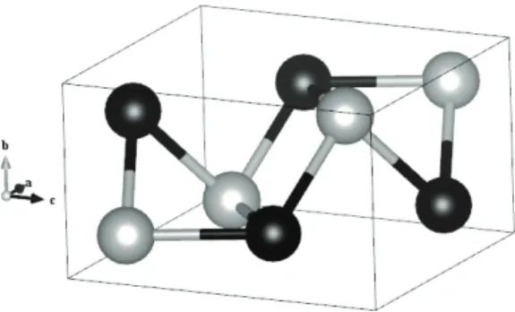 Figure 1. Schematic of the MnP structure: the metal atoms are shown in gray and the Ge/Si atoms are shown in black.