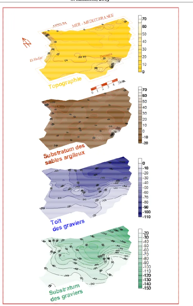 Figure 17 : Géométrie des graviers dans le système aquifère d’Annaba (Aoun Sbaiti 2010)