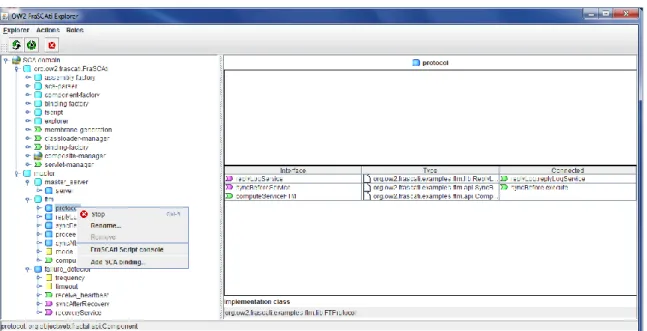 Figure 4.2: F RA SCA TI Explorer Showing Reconfiguration Features and the Architecture of the Platform and of the Running Application