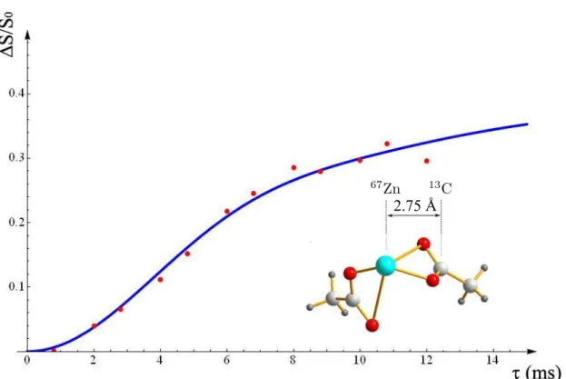 Figure 2.4: Fraction RESPDOR entre un noyau 13 C en abondance naturelle et 67 Zn enrichi à 80% dans l’acétate de zinc