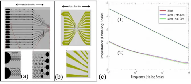 Figure  I-11.  Conception  de  lignes  droites  et  en  serpentins  soumis  à  un  étirement