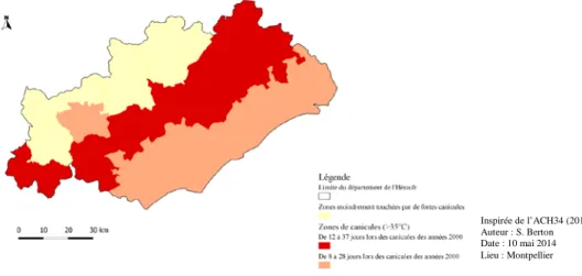 Figure 4.1 Carte de répartition des canicules des années 2000 en Hérault 