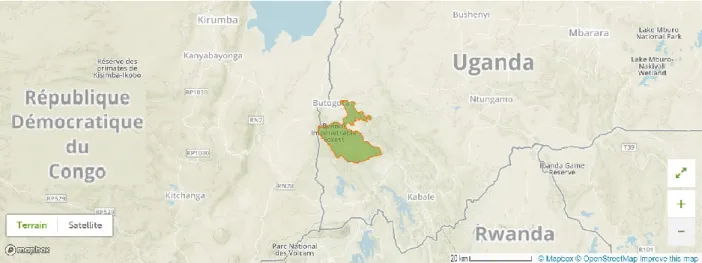 Figure 3.1 Localisation et délimitation du parc national impénétrable de Bwindi en Ouganda 