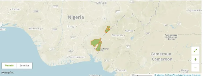 Figure 3.3 Localisation et délimitation du parc national de Cross River au Nigeria 