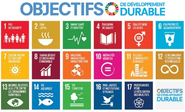 Figure 2.2 Les 17 ODD de l’ONU (tiré de : ONU, s. d.)  2.2  Les dimensions du développement durable  