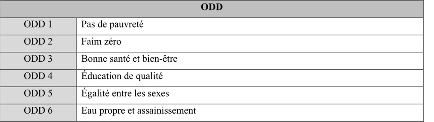 Tableau 3.6 Présentation des 17 ODD considérés dans l'analyse  ODD 