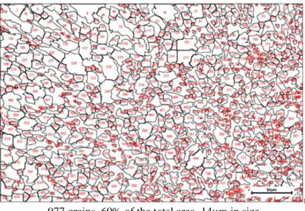 Figure IV-7: Image J analyses of grain size for an as-machined sample with 200x of magnification factor.