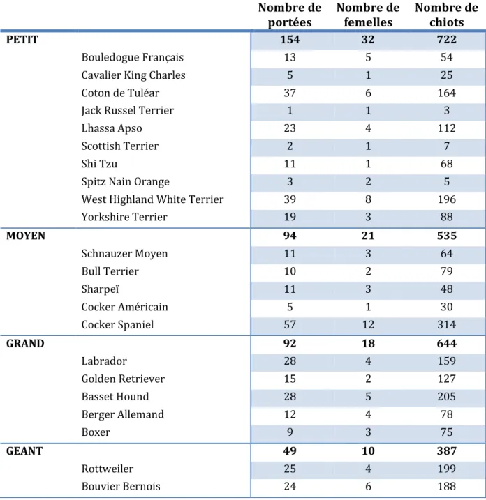 Tableau 2 : Effectifs détaillés pour chaque race et chaque groupe de race