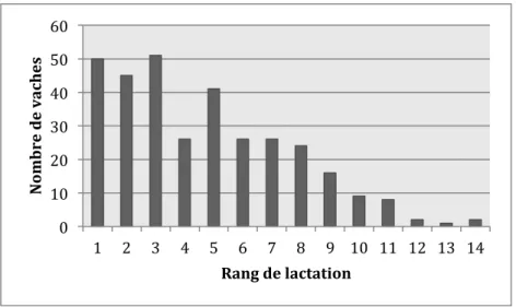 Figure	  1	  :	  Distribution	  des	  rangs	  de	  lactation	  