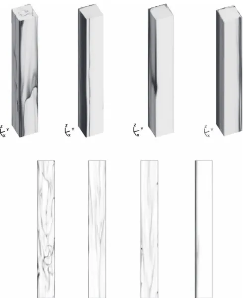 Fig. 2 shows instantaneous particle volume fraction fields in the PCFB obtained by different mesh resolutions