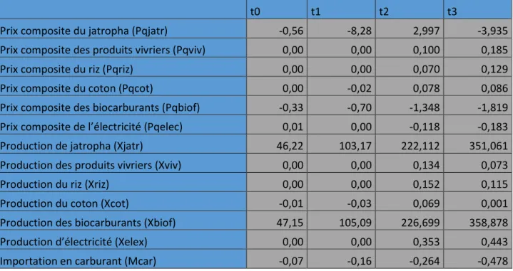 Tableau 4 : variation des variables sectorielles par rapport au BAU (variation en %) 
