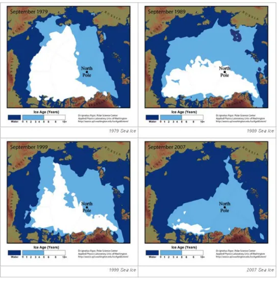 Figure 2.3  Calotte glaciaire de l’Arctique à différents moments dans le temps. Tirée de  U.S