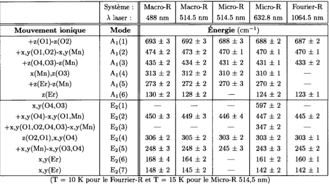 TABLEAU  B.3 - Energie des phonons du ErMn0 3  a T = 5 K 