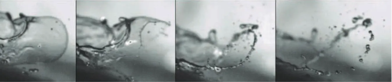 Figure 1. Example of bag-breakup at the crest of a roll wave. 