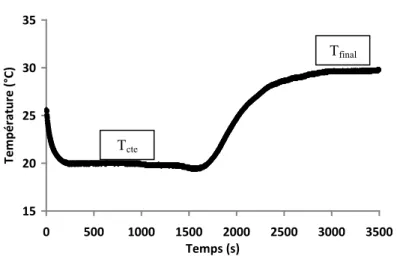 Figure 16 : Température du film en fonction du temps de séchage. 