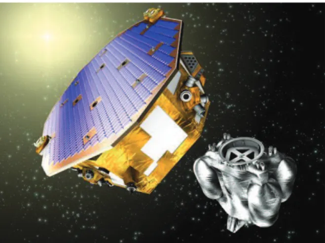 Fig I: Artist view of LPF spacecraft (credits ESA). One  can  see  the  propulsion  module  (bottom-right)  after  being jettisoned from the science module