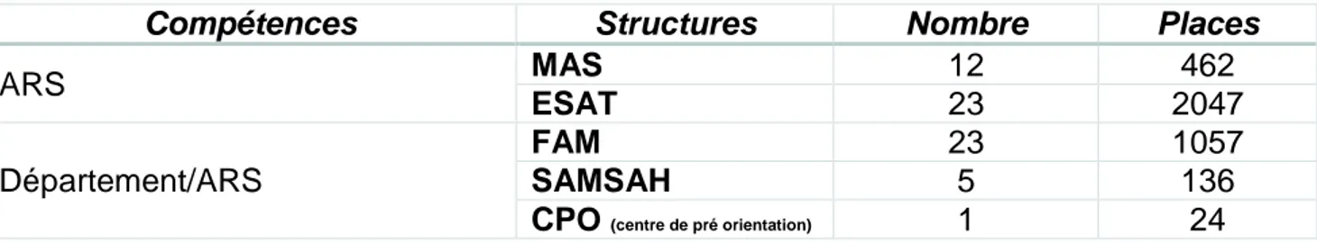 Tableau 1 : Nombre de structures à compétence ARS dans les Yvelines (45) 