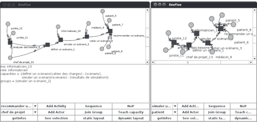 Fig. 4. Two WOAS' windows representing the same workflow (left: 4a and right: 4b) 