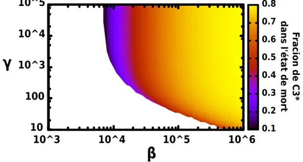 Figure 4.6  Fraction de C3* de l'état de mort en fonctions des combinaisons (β, γ).