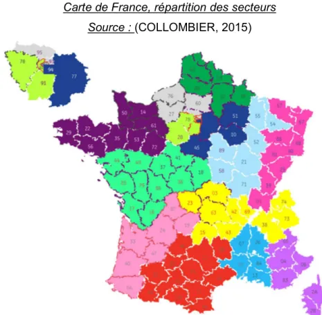Figure 12: Carte représentant la répartition des secteurs en France. 