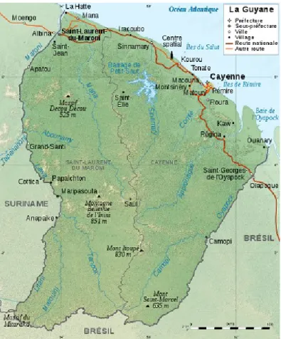 Figure 4.1 Carte de la Guyane, Source : Établissement Public Foncier et d’Aménagement de la Guyane  (tiré de: EFPA, 2010) 
