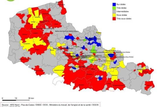 Figure 5 : Cartographie des zones conventionnelles en région Nord-Pas-de-Calais en 2013