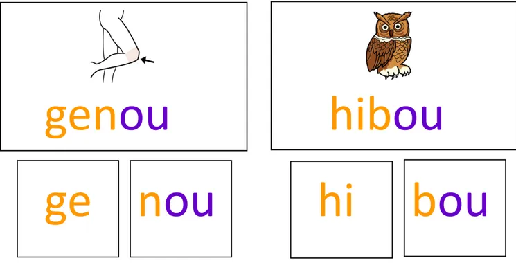Figure 4 : Exemple pour les mots « genou » et « hibou »  (tâche de jugement de rimes).
