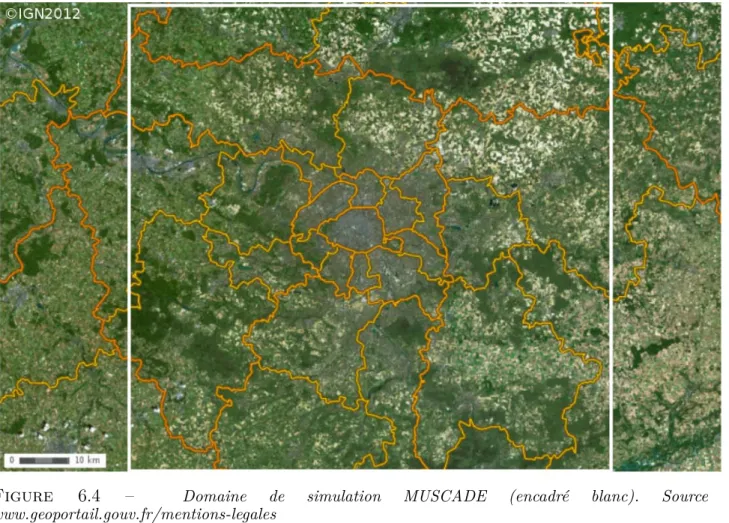 Figure 6.4 – Domaine de simulation MUSCADE (encadré blanc). Source : www.geoportail.gouv.fr/mentions-legales