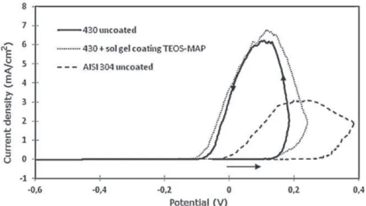 Fig. 3. Scanning electron micrographs of a TEOS–MAP coating on R1 substrate.