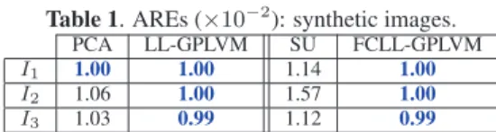 Table 1. AREs (×10 −2 ): synthetic images.