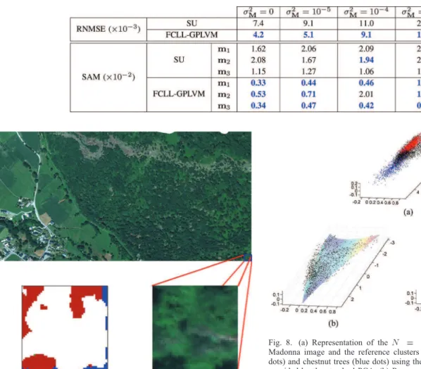 Fig. 7. Top: real hyperspectral Madonna data acquired by the Hyspex hyper- hyper-spectral scanner over Villelongue, France