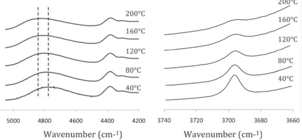 Figure 2. Spectral changes of the glycerol-rich phase with temperature at 10 MPa.