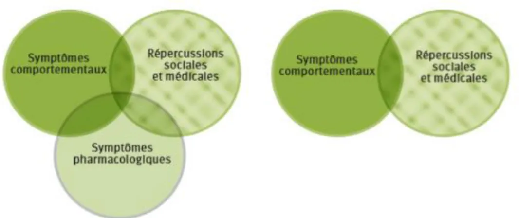 Figure  2 :  Classes  symptomatiques  présentes  dans  un  trouble  addictif.  Source :  référentiel de psychiatrie et d’addictologie (8)    