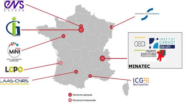 Figure 12 : Les principaux instituts académiques français en nanomédecine  