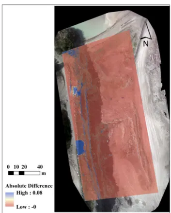 Figure  3.8.7. Absolute difference between the DSMs of dataset B before and after   shadow removal