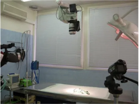 Figure 1 : Position des 3 caméras lors des prises de vue au bloc opératoire 
